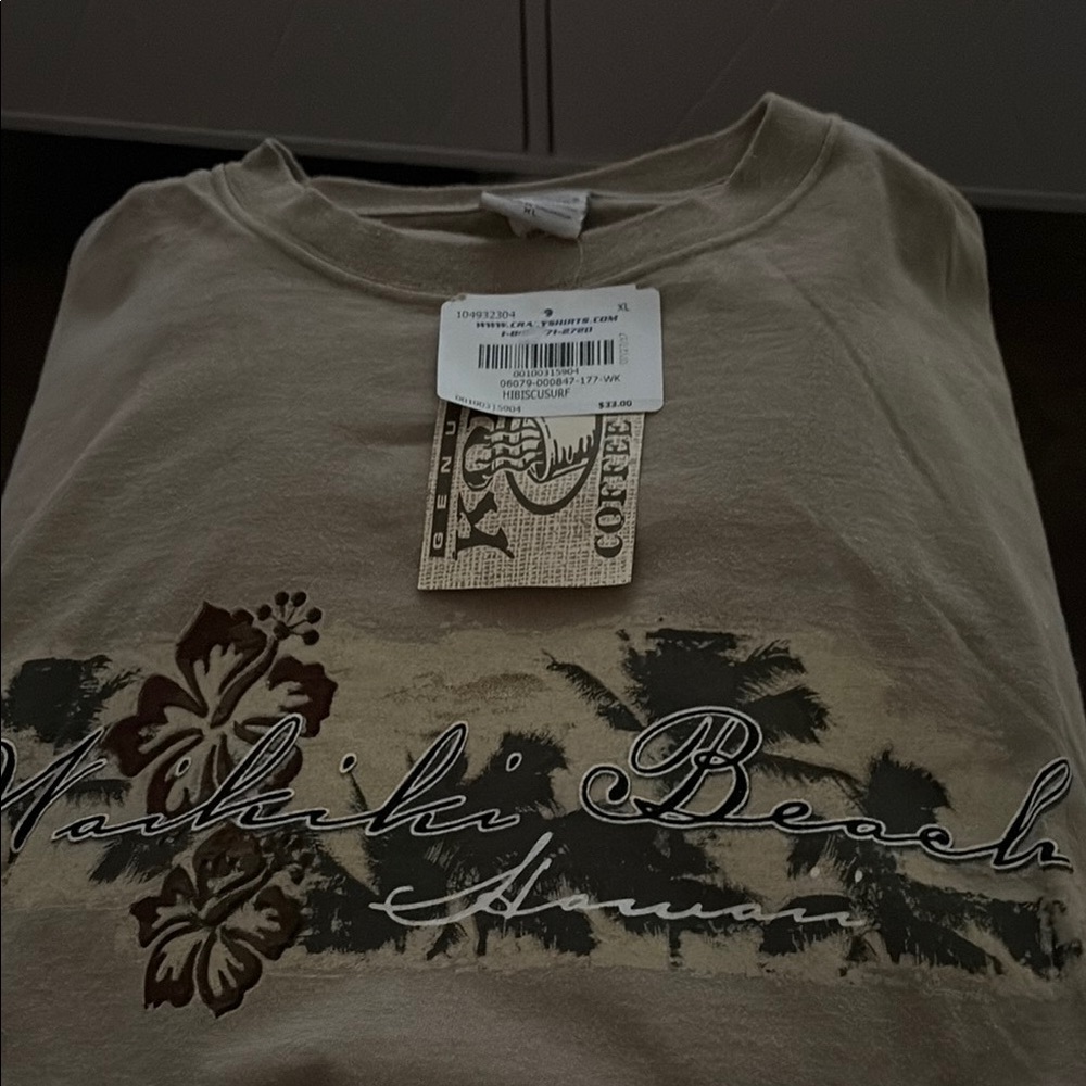 Tan Tropical Floral Short Sleeve Tee